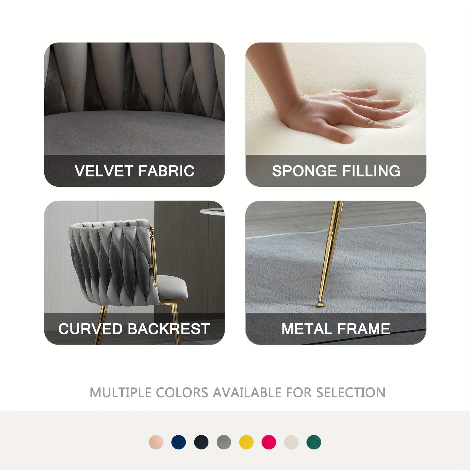 Velvet Dining Chairs Set Of 2, Accent Chairs With Golden Metal Legs, Woven Upholstered Dining Chairs For Living Room/Bedroom/Kitchen