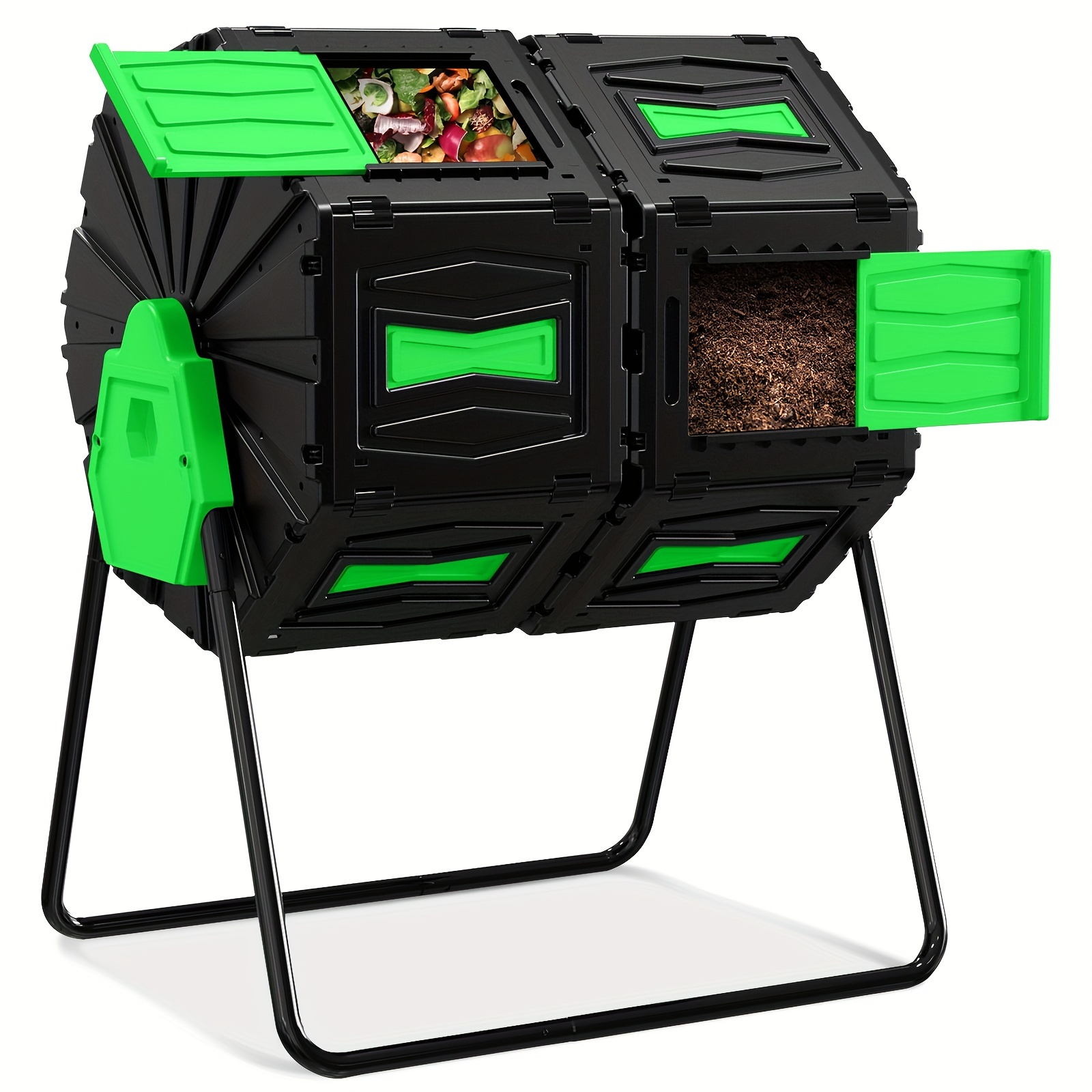 

Compost Tumbler, Easy Assemble & Efficient Outdoor Compost Bin, 45 Gallon/170 Liter Large Dual Chamber Rotating Composter For Garden, Kitchen, And Yard Waste, Green Door