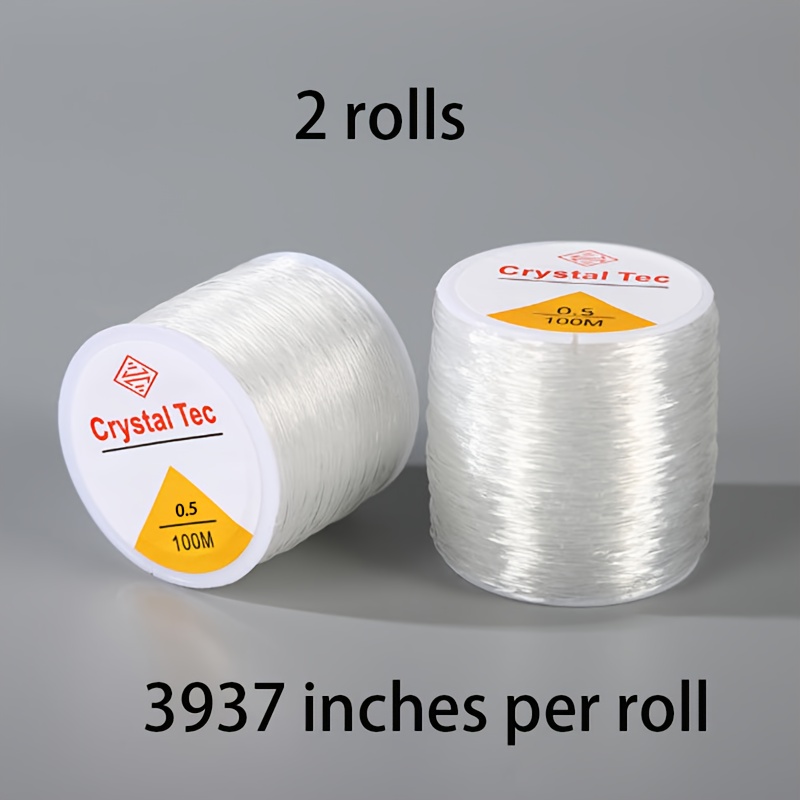 E-shop 7874 Zoll Schmuckfaden, Starker, dehnbarer Schmuckzubehör-Faden, Gesamt 2 Rollen Klare elastische Kordel für Halsketten, Armbänder und Zubehör,