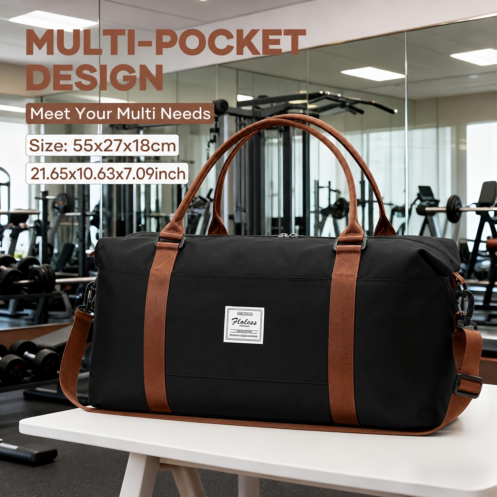 TEMU 1pc Large Capacity Heavy-duty Gym & Travel Duffle Bag Compatible For Ryanair Cabin - Spacious Crossbody Sports Luggage With Laptop Compartment,