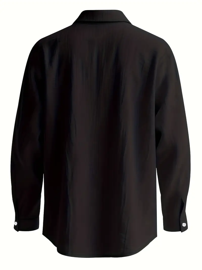 mens reversible stand collar linen shirt beige collar long sleeve button up button top machine washable regular casual formal wear fiber dress shirt Product details 3