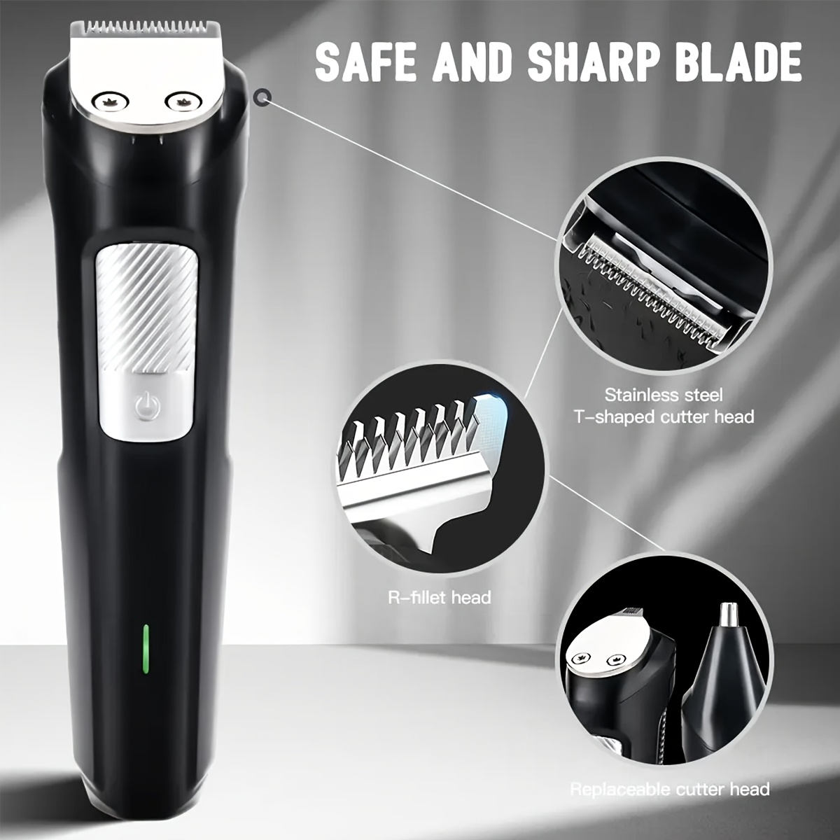 professional 3 in 1 wireless electric hair clipper multi functional adult shaver nose hair trimmer with led light usb type c charging rechargeable 600mah battery   start washable stainless steel   long       3  s and storage bag Product details 1