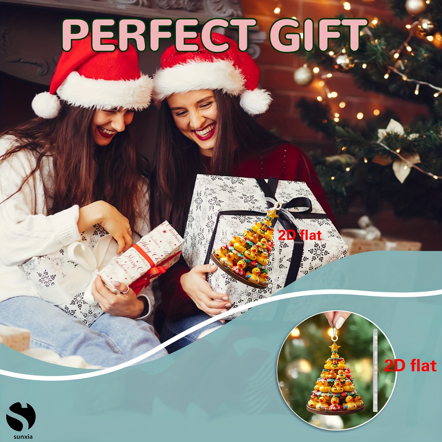 TEMU 2D Flat - Ein 2D Acryl Flach Ornament in Form einer Ente für Weihnachtsbäume, als Geschenk für Entenliebhaber. Es ist ideal zum Dekorieren von