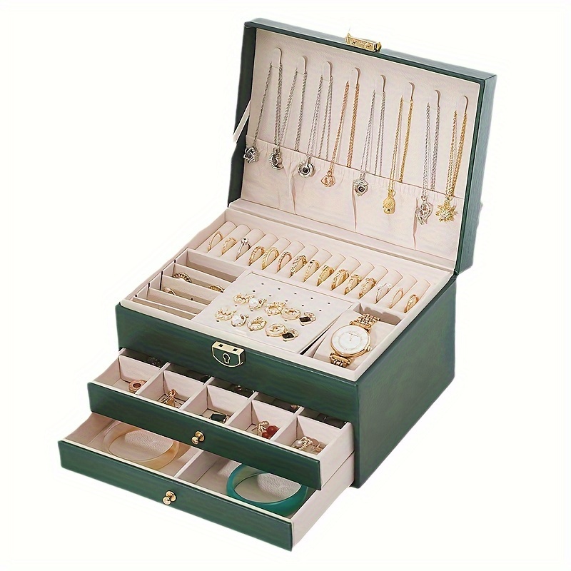 

Boîte à bijoux en cuir avec plusieurs compartiments, organisateur de rangement de bijoux portable et verrouillable, idéal pour la décoration de et accessoire pour - 1 pièce