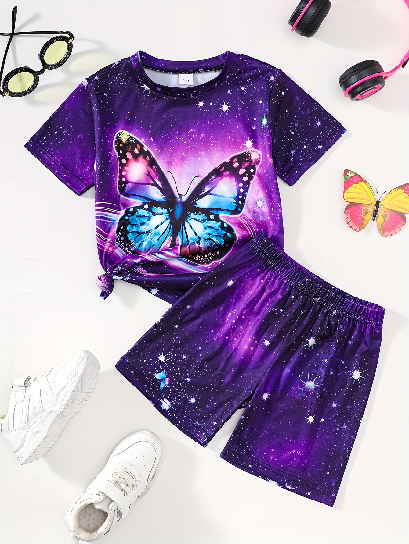 Comfy Girls Starry Night Design Outfits Pullover + Pleated - Temu