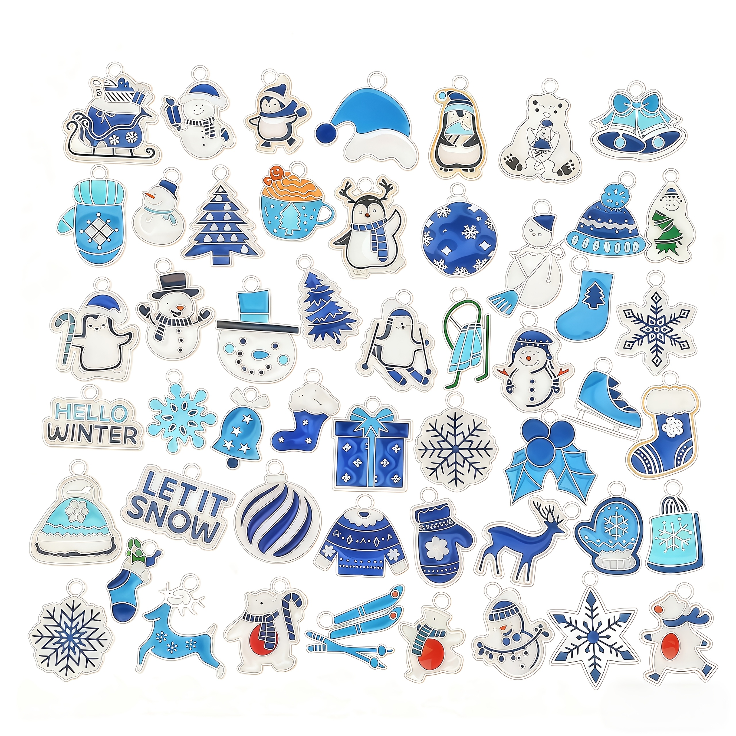 TEMU Set Of 50 Square Letter Beads Christmas Charm Pendant, Alloy Bright Silvery - Includes Designs Like Snowflakes, Reindeer, Snowmen, Christmas