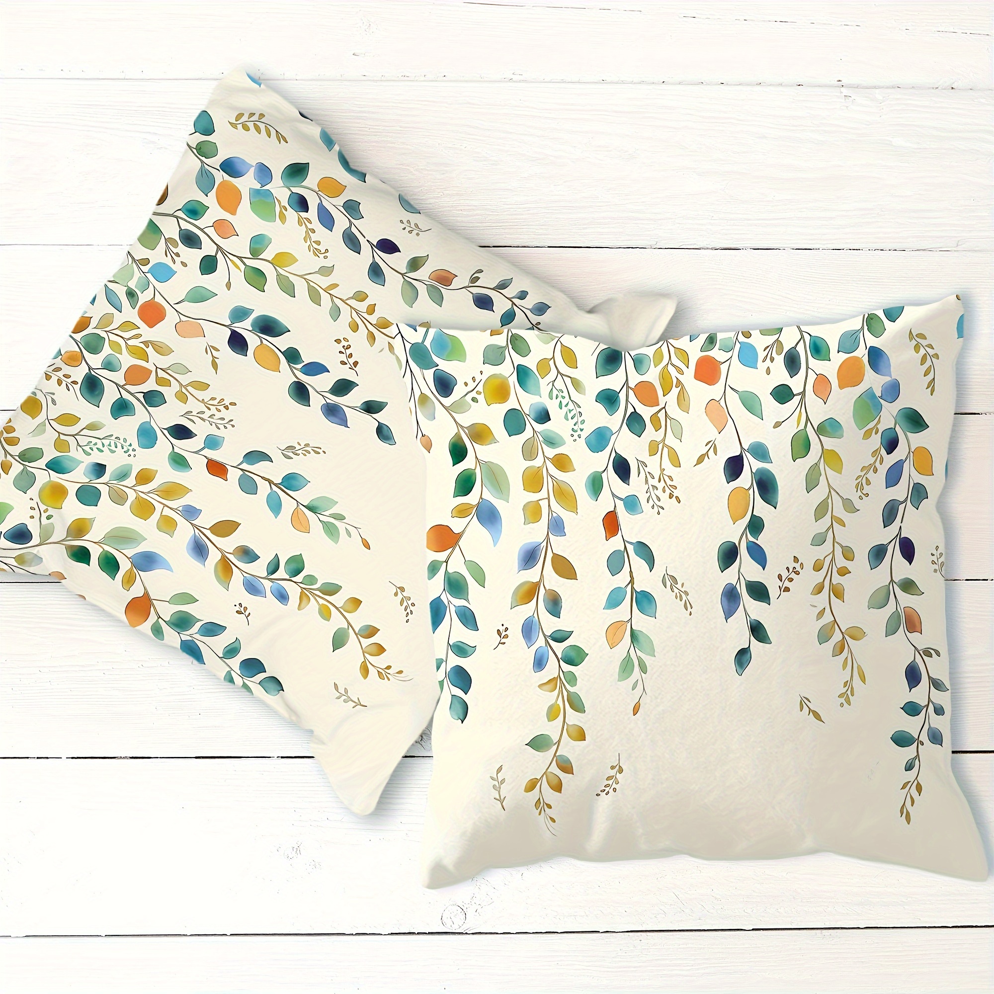 

2-piece Rustic Leaf Design Waterproof Throw Pillow Covers - Teal, Orange & White | 18x18 Inches | Perfect For Outdoor Garden, Patio, Balcony Decor | Machine Washable Polyester With Zipper Closure