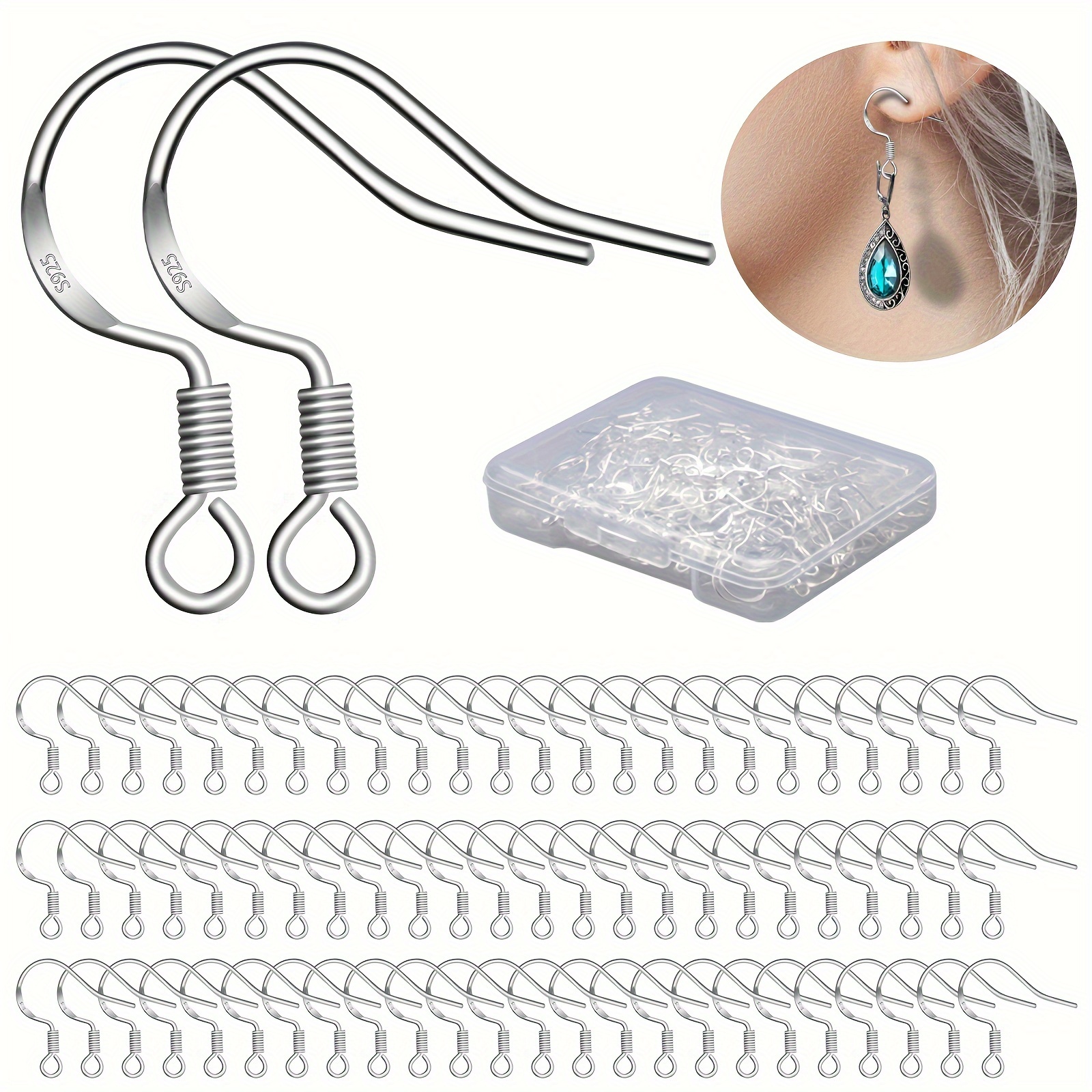 

100pcs 925 Sterling Silvery Earring Hooks Set With Carved Design - Making Kit, Includes Buckles & Iron Wire For Crafting Earrings