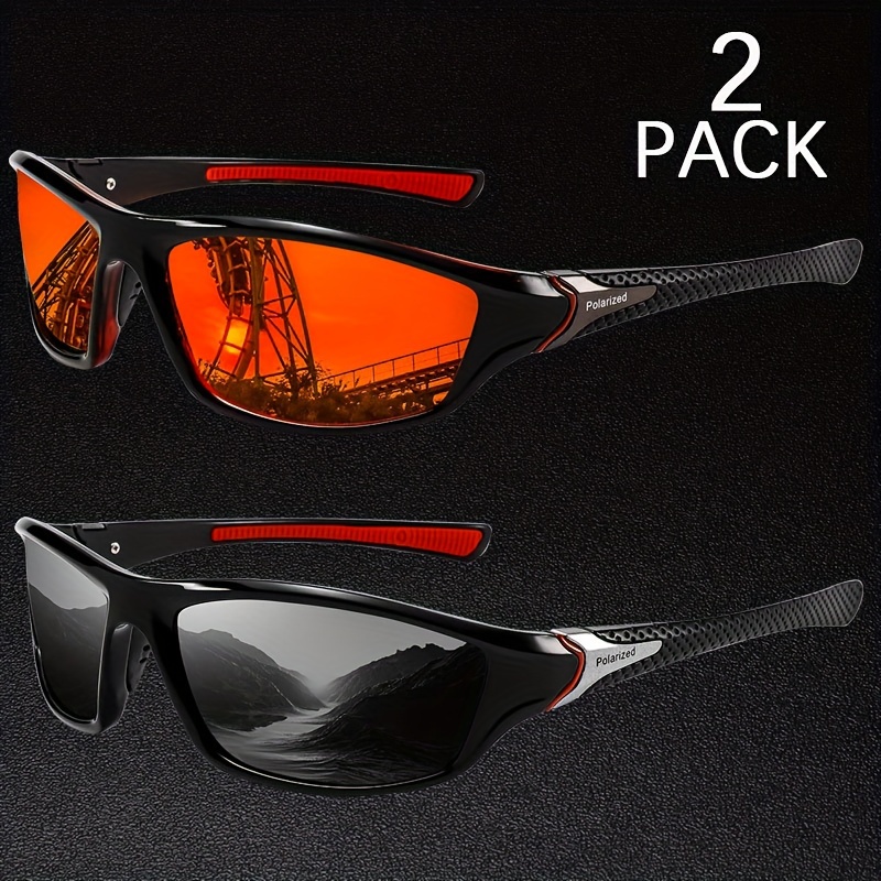 

Yi Yan Men's Outdoor Glasses, 2-pack, Polarized, Retro-style, Hiking, Fishing, Running, Pc Frame, Tac Lens, Includes Microfiber Cloth