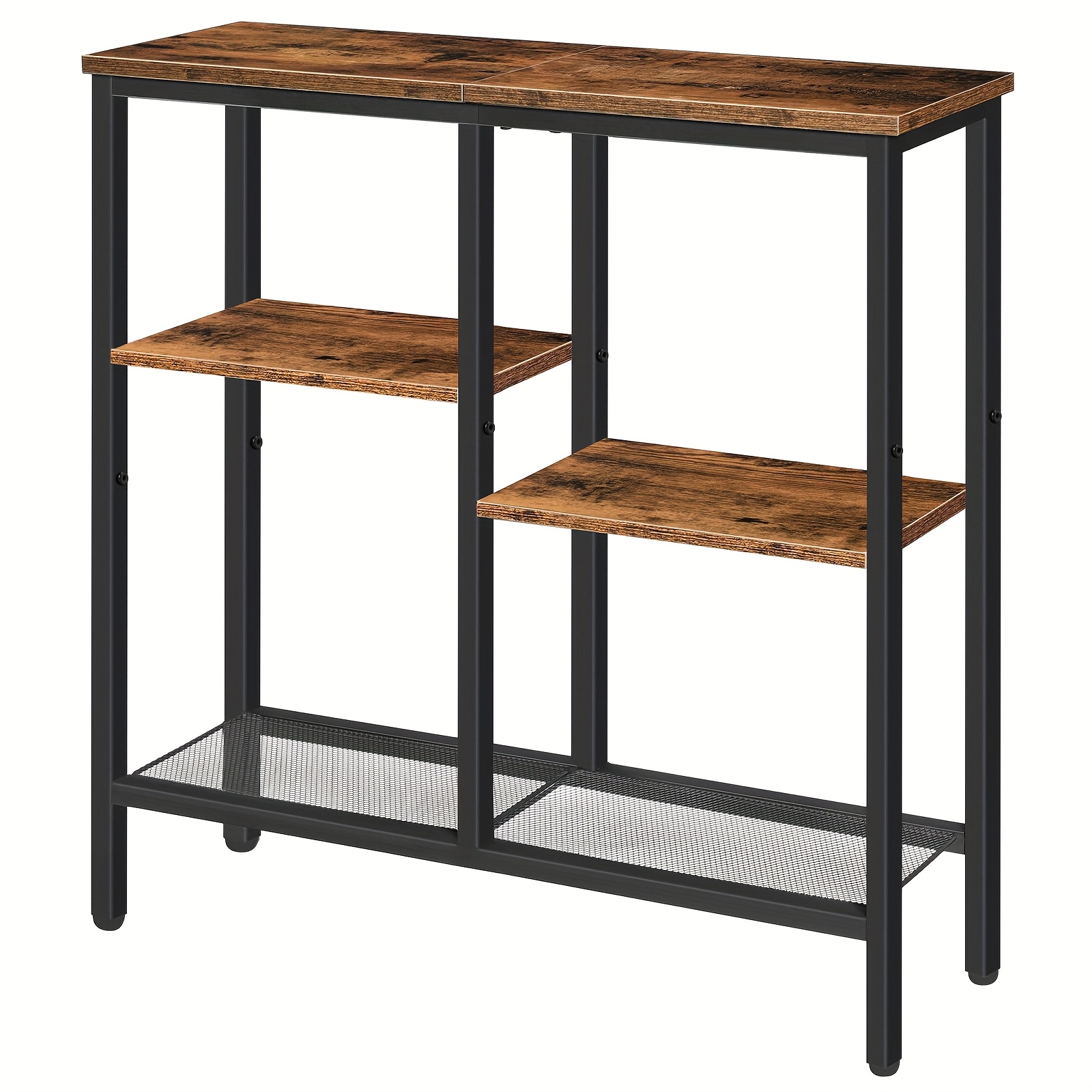 TEMU 4-tier Console Table, Narrow Console Table, Slim Sofa Table With 4-tier Storage Shelves, Industrial Hallway Table With Metal Mesh Shelves,