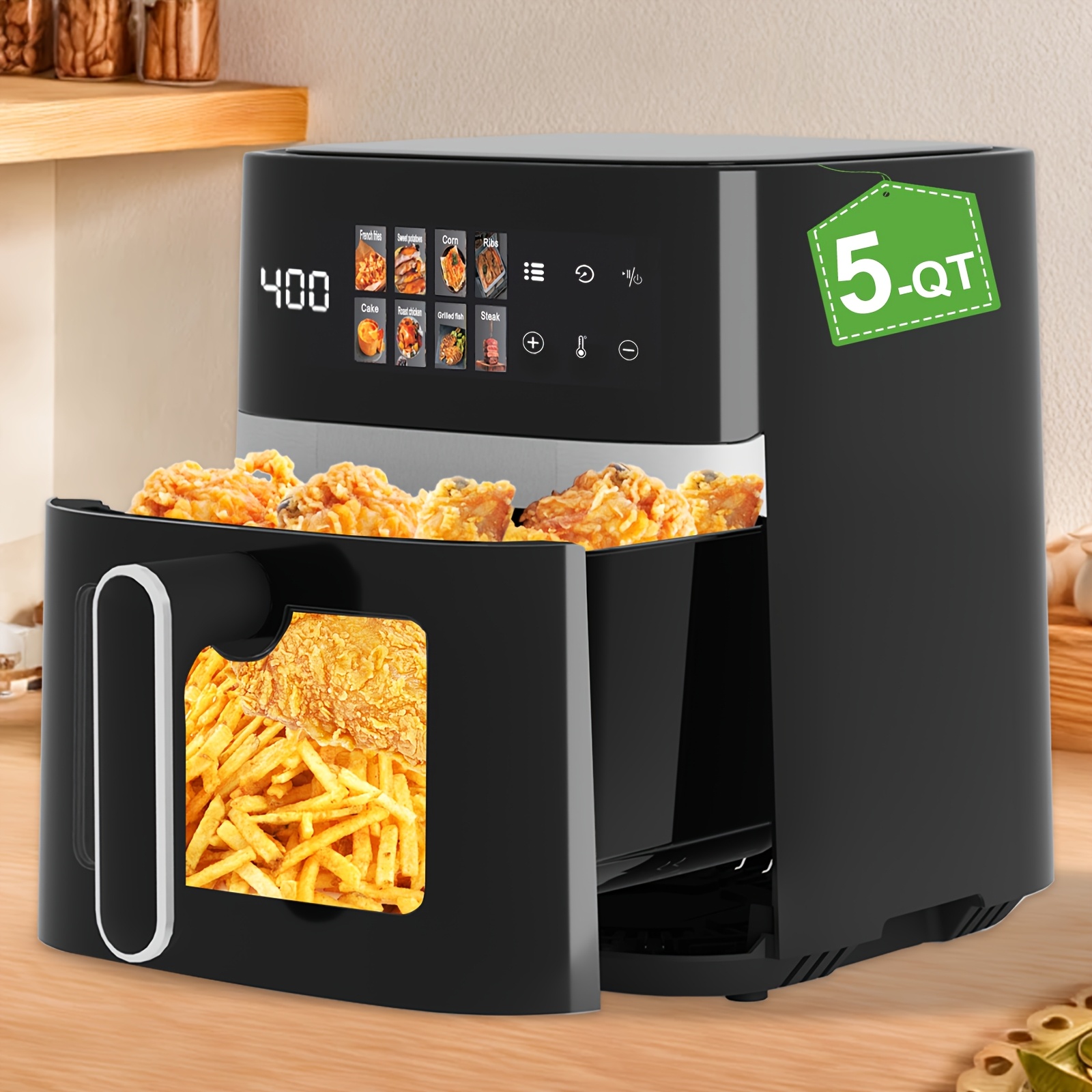 TEMU 5 Quart Air Fryer Oven With Programs, Large Capacity Multifunctional Electric Fryer, Household Electronic Touch Control Multifunctional Air
