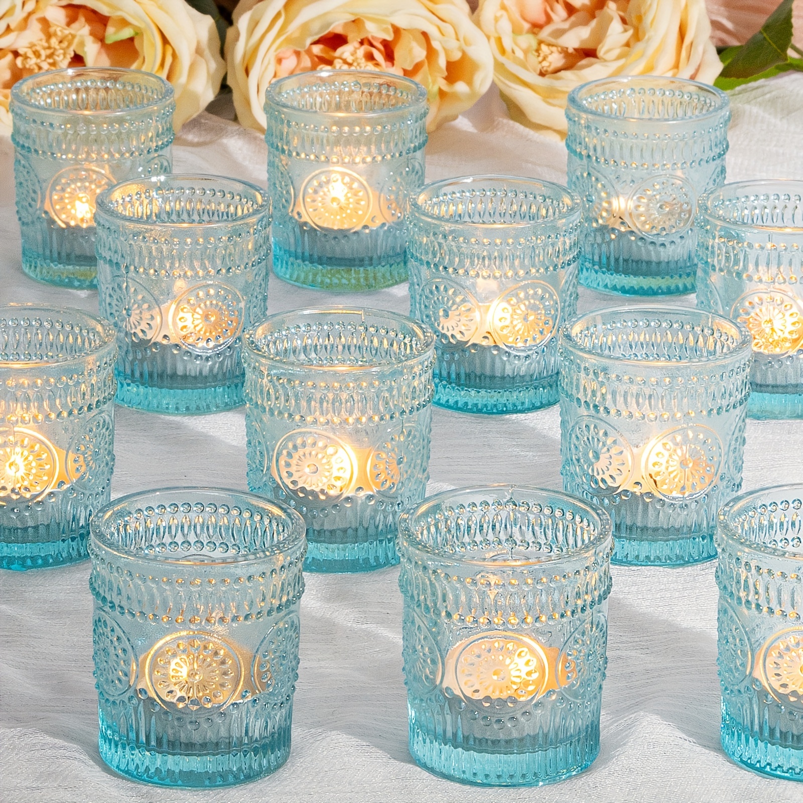 

24 Pcs Votive Candle Holders, Blue Glass Candle Holders Bulk For Table Centerpiece, Tea Lights Candle Holders For Wedding Shower, Party, Holiday & Home Decor