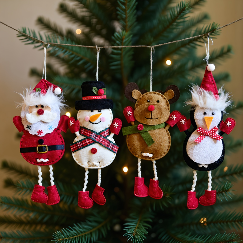 TEMU Set Of 4 Christmas Long-legged Decorative Ornaments Featuring Santa Claus, Snowman, Reindeer, And Penguin Designs For Hanging On The Christmas