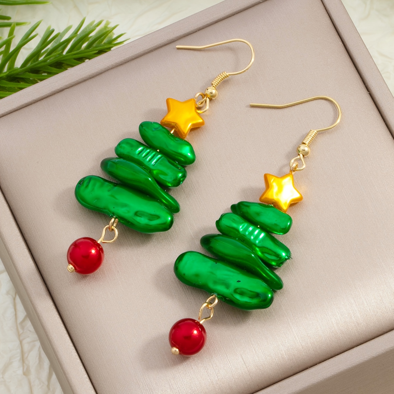 TEMU A Pair Of Christmas Tree Star Earrings | Imitating Baroque Pearl, Elegant Acrylic Star Earrings For Female , Perfect For Party And Festive