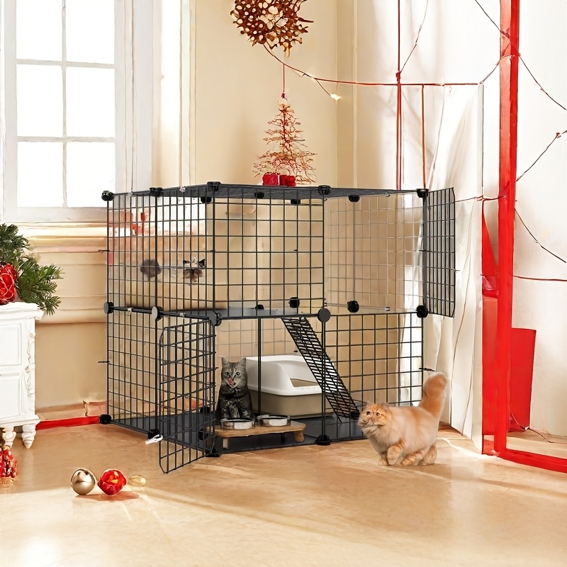 

Cat Cage For Indoor Cats 2 Tier Outdoor Cat Enclosures Kitten Cage Diy Pet Playpen Metal Kennel For 1- , Ferret, Small Animals, Kitty, Squirrel, Rv Travel, Camping