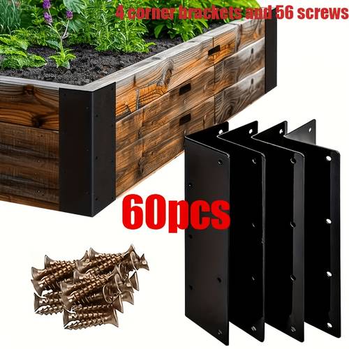60pcs thickened 160 large l shaped corner code 4pcs corner code with 56pcs screw set garden fence bracket connector 90 degree bed angle corner code layer board support accessories