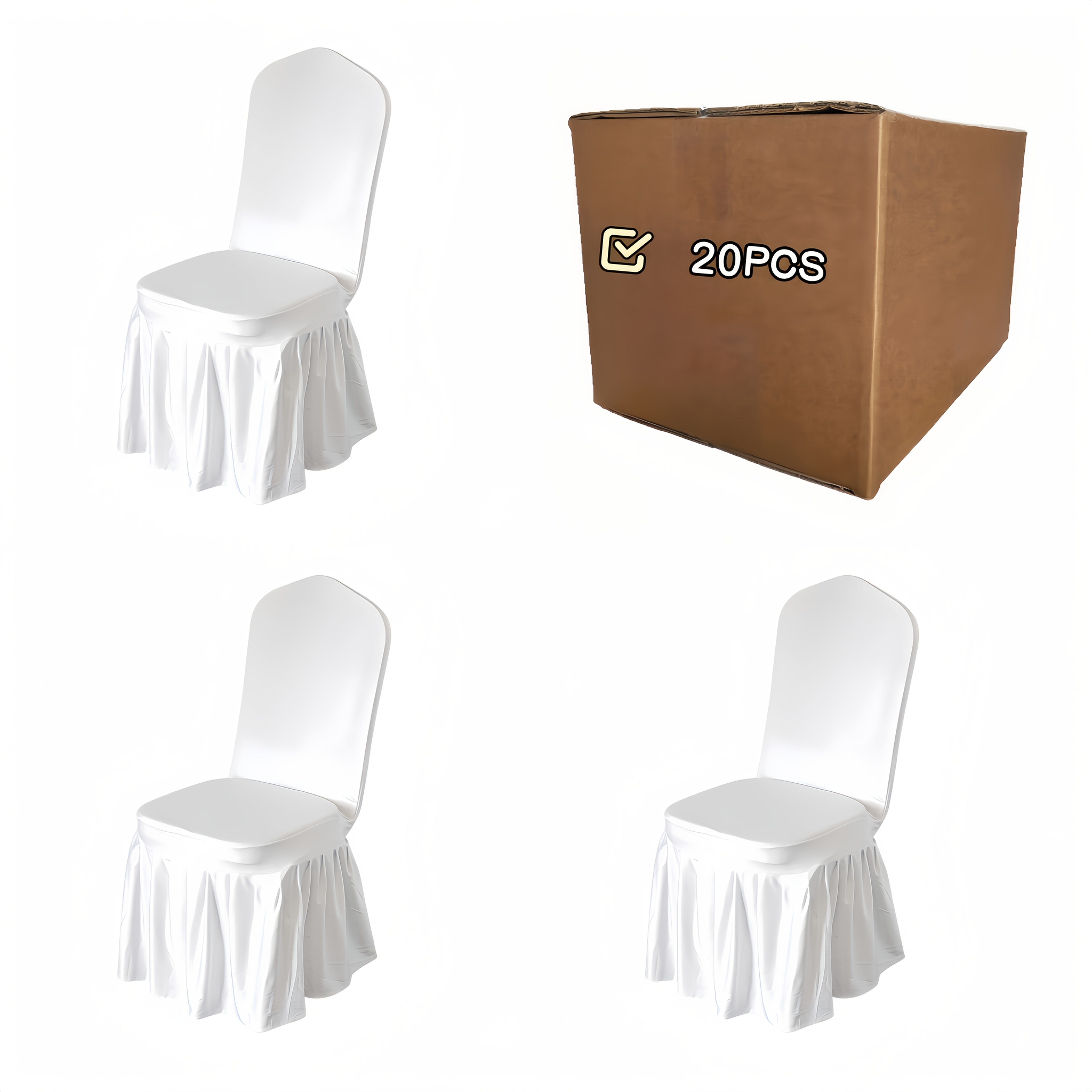 TEMU Ensemble de 20 housses de chaises de banquet, extensibles et universelles, avec un design blanc épais et une jupe. Ces housses de chaises à jupe
