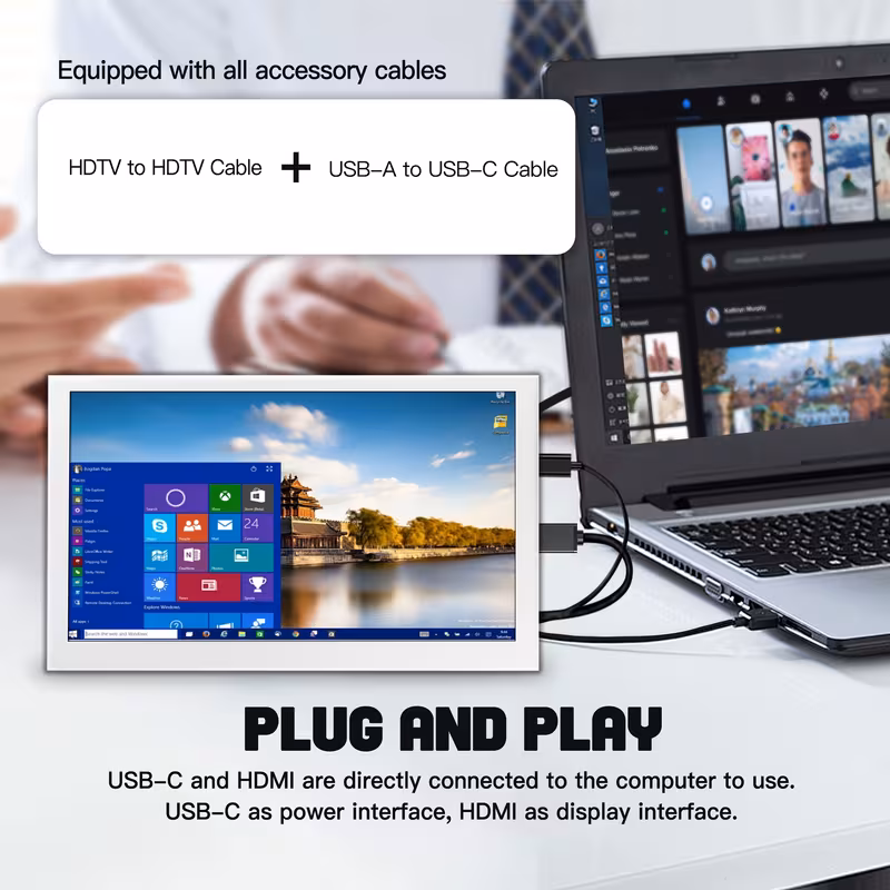 7 пренослив usb монитор - lcd екран со osd , 300nits hdr, без потреба од драј за , лаптоп, pc, tv box - компактен гейминг/презентационски/домашно кино екран (7, usb-c, компатибилен), аксесоар за , стилски безрамков дизајн, јасна квалитет на сликата Детали за производот 5