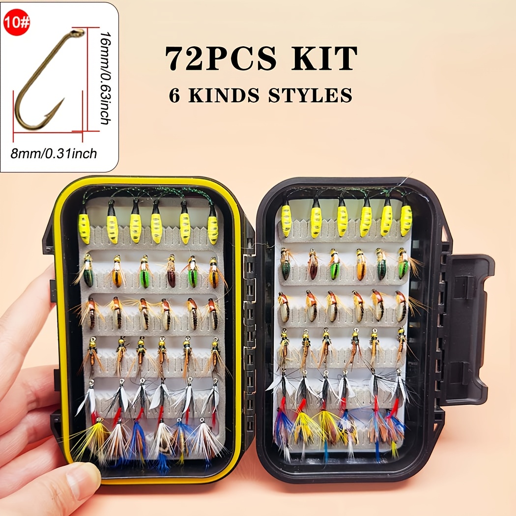 TEMU 72pcs/set Trout Artificial Insect Bait With Dry/wet Flies Fly Assortment Trout Bait Lure Great Gift For Fisherman
