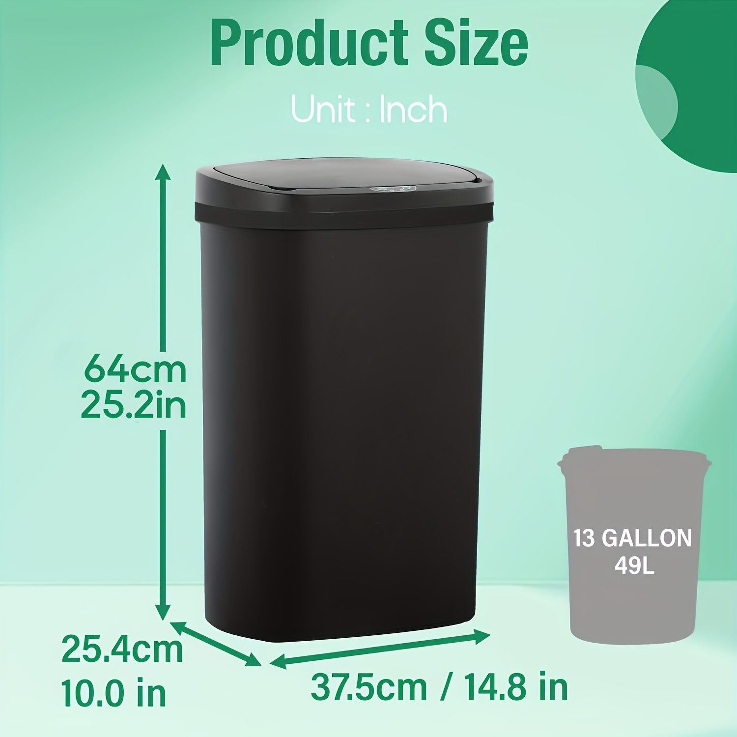 TEMU 13 Gallon Commercial Touchless Motion Sensor Trash Can, 50l Industrial Automatic Garbage Bin With Soft Close Lid, Heavy Duty Waste Container For