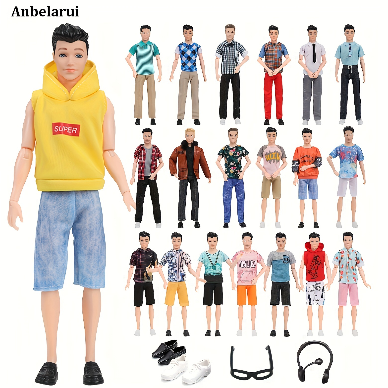 11.5 inch boy doll clothes and accessories suitable for 12 inch boy dolls including 3 casual 3 pants of shoes 1 pair of glasses 1 pair of headphones