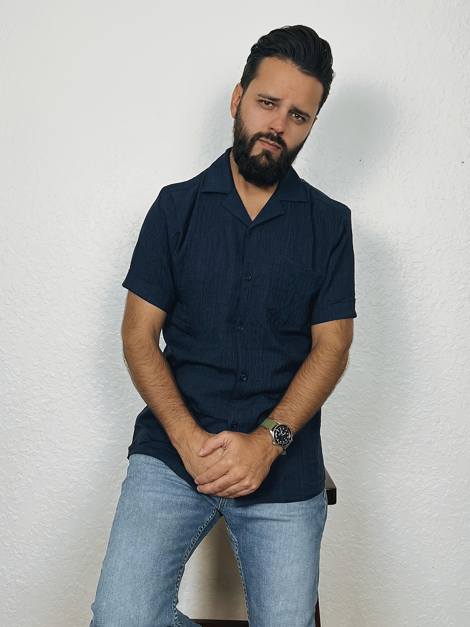 Camisa J.VER De Lino, Manga Corta, Casual, Algodón Burdeos, Para Hombre | En Línea