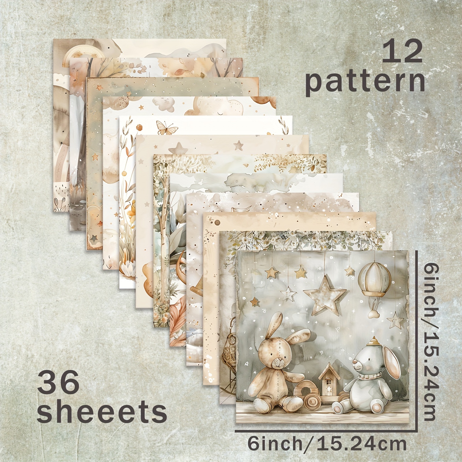 Image of 36 Sheets Of 6-inch Cute Animal Dinosaur Doll Bear Rainbow Background Paper, Suitable For Bullet Diary Trash Magazine Greeting Card Background Photo Album And Handicrafts
