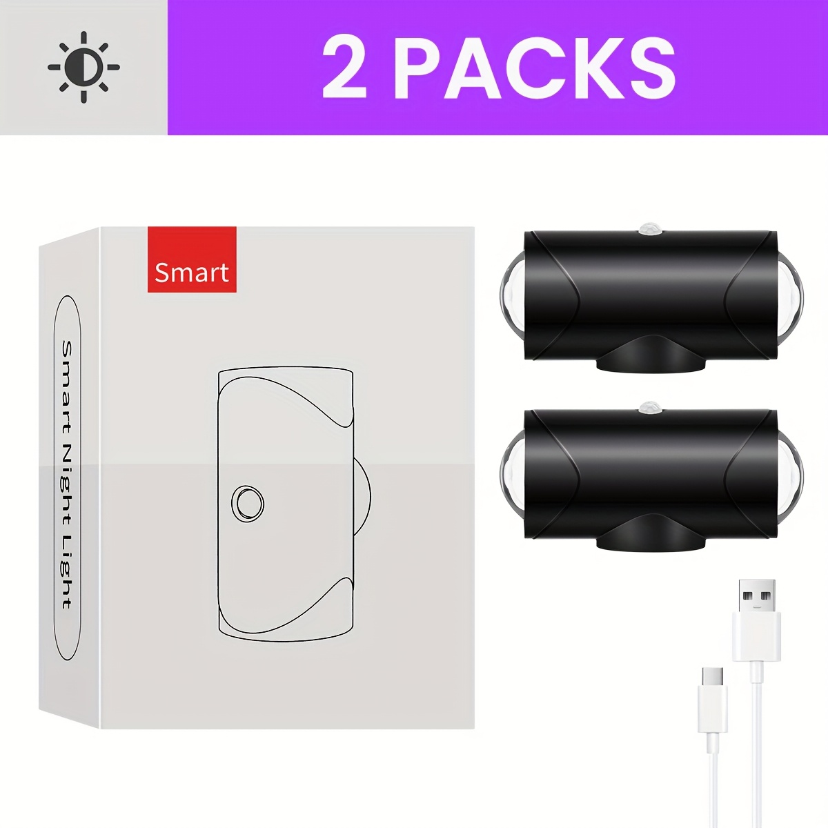TEMU 1pc Or 2pcs Or 4pcs Rgb Induction Sensor Night Light With Usb Cable, 1500mah Large Battery, Light And Induction Mode, Used For Indoor, Kitchen,