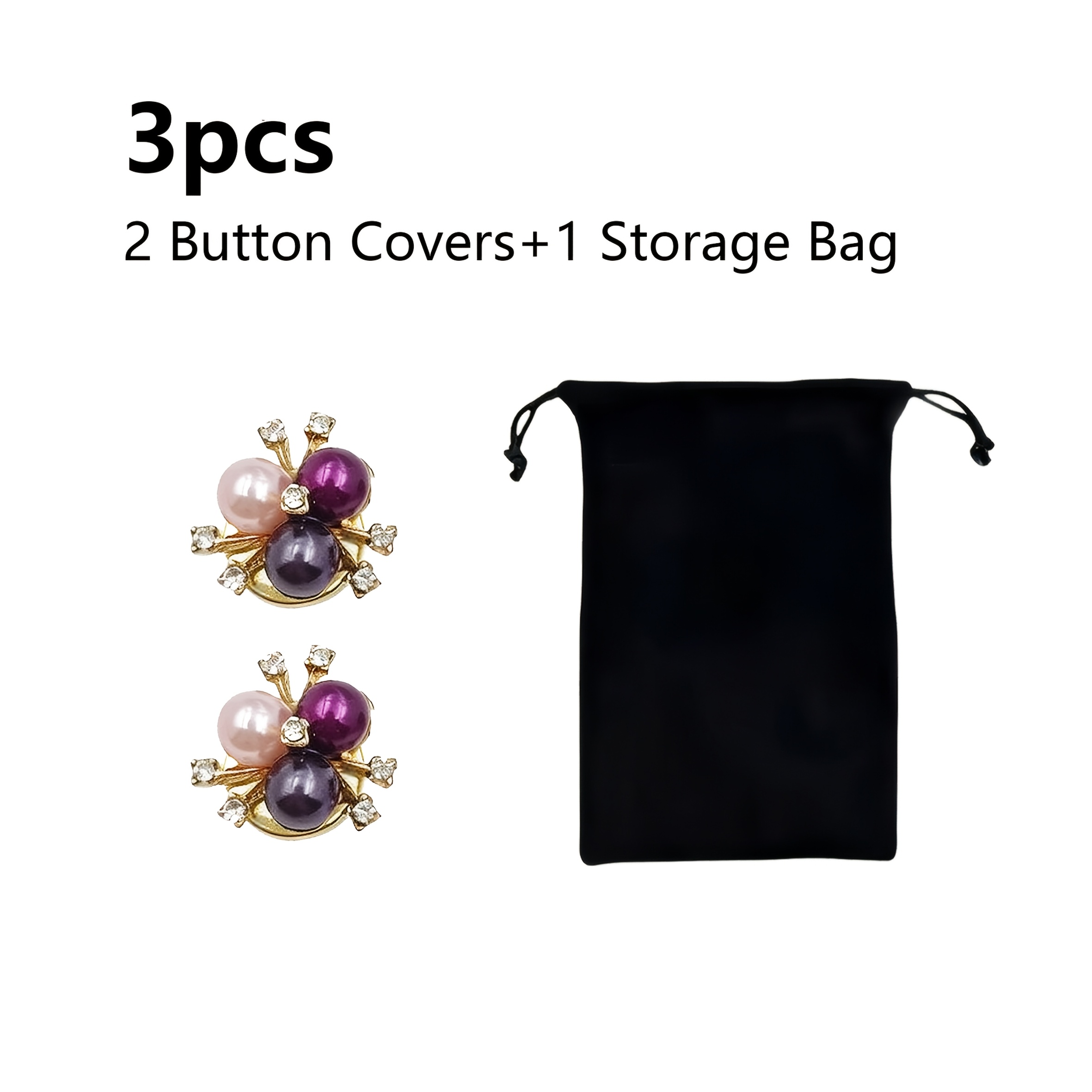 TEMU Ensemble de 3 pièces Couvre-boutons en perles et strass, 2 couvre-boutons et 1 sac de rangement, clip de bouton amovible, convient pour décorer