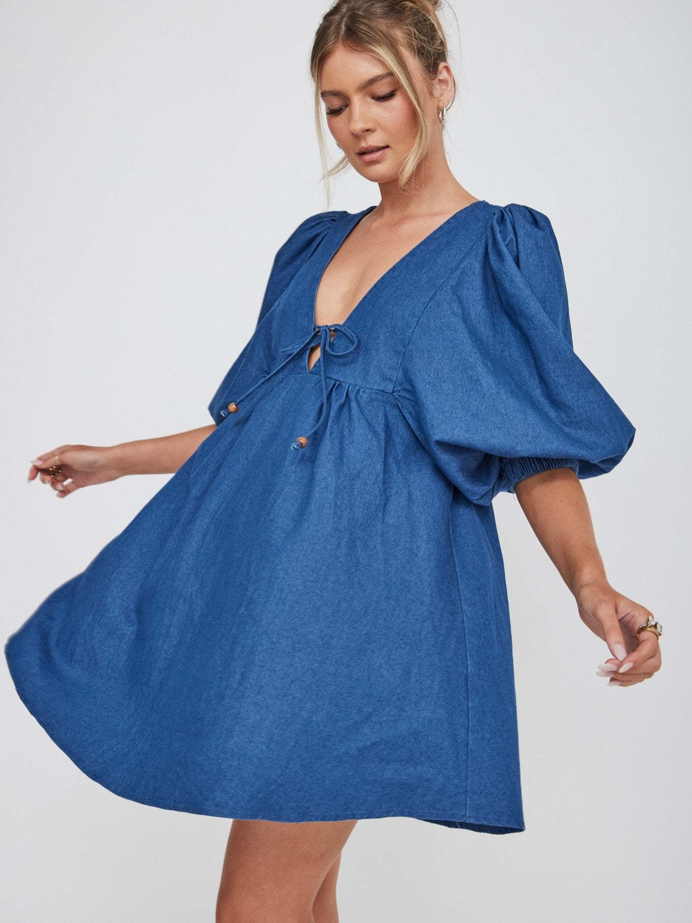 white christmas dresses Trendsetter Cotton Denim Babydoll Dress main image 0
