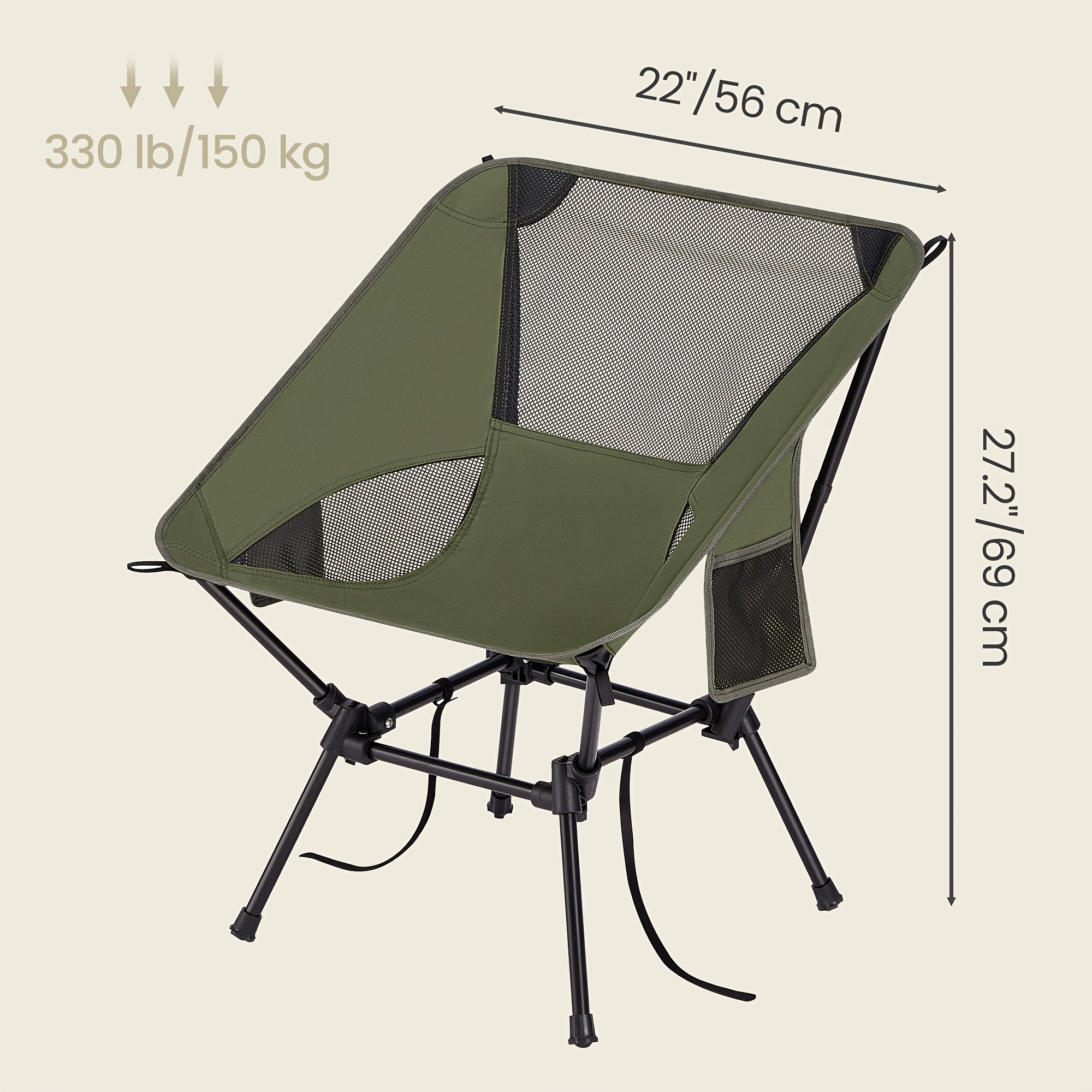   beach chair featuring adjustable height a durable   that supports up to 330   two storage pockets and a lightweight foldable design ideal for camping and travel Product details 2