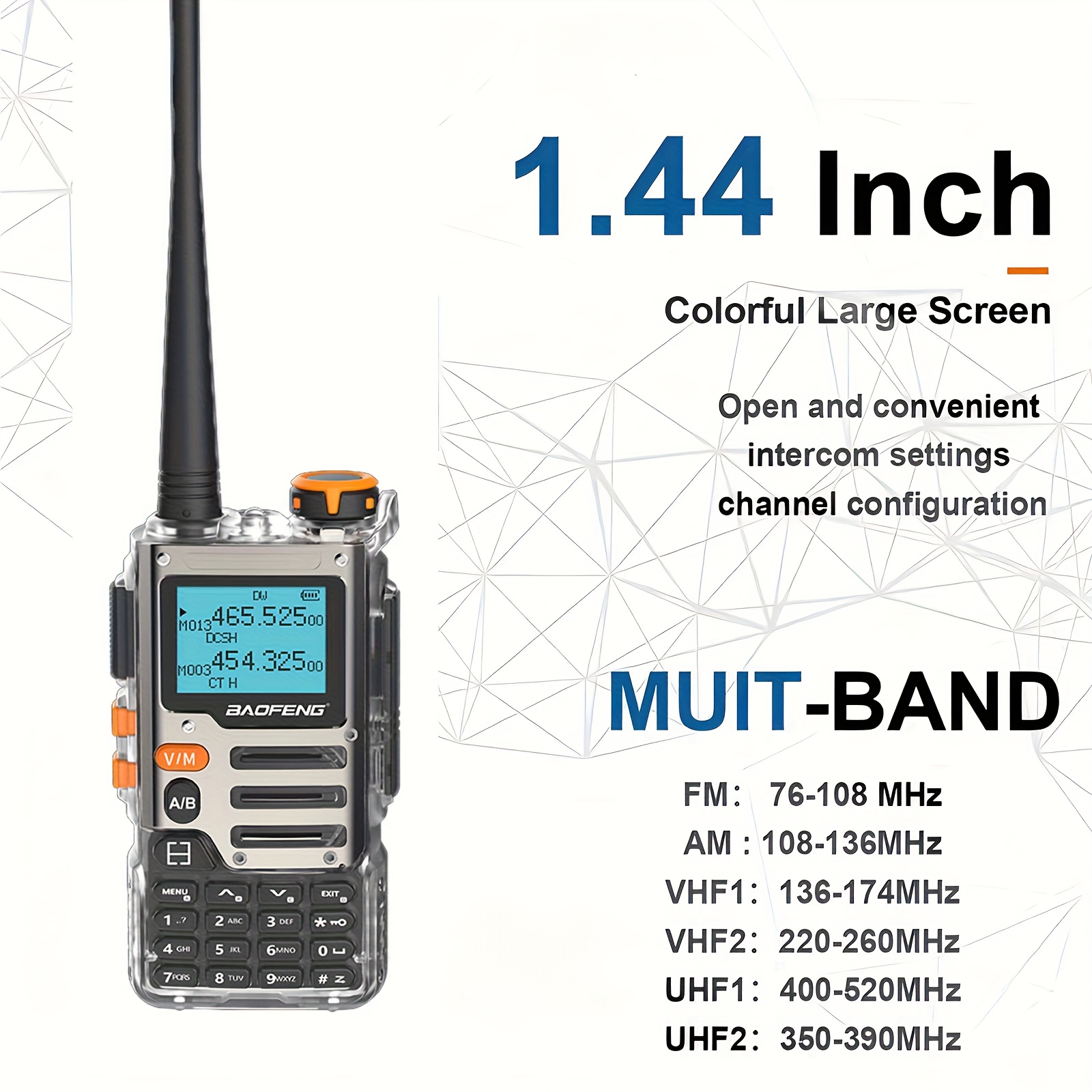 1pc/2pcs   walkie talkie транспарентна боја air band radio type-c полнење 2600mah uhf vhf dtmf fm   бежична фреквенција аматерско   Детали за производот 2