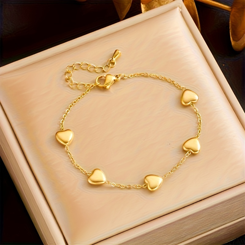 

Bracelet Élégant en Acier Inoxydable Plaqué Or 18K avec Pendentifs Cœurs - Accessoire de Mode Chic et Simple pour Femmes, pour ou les Vacances