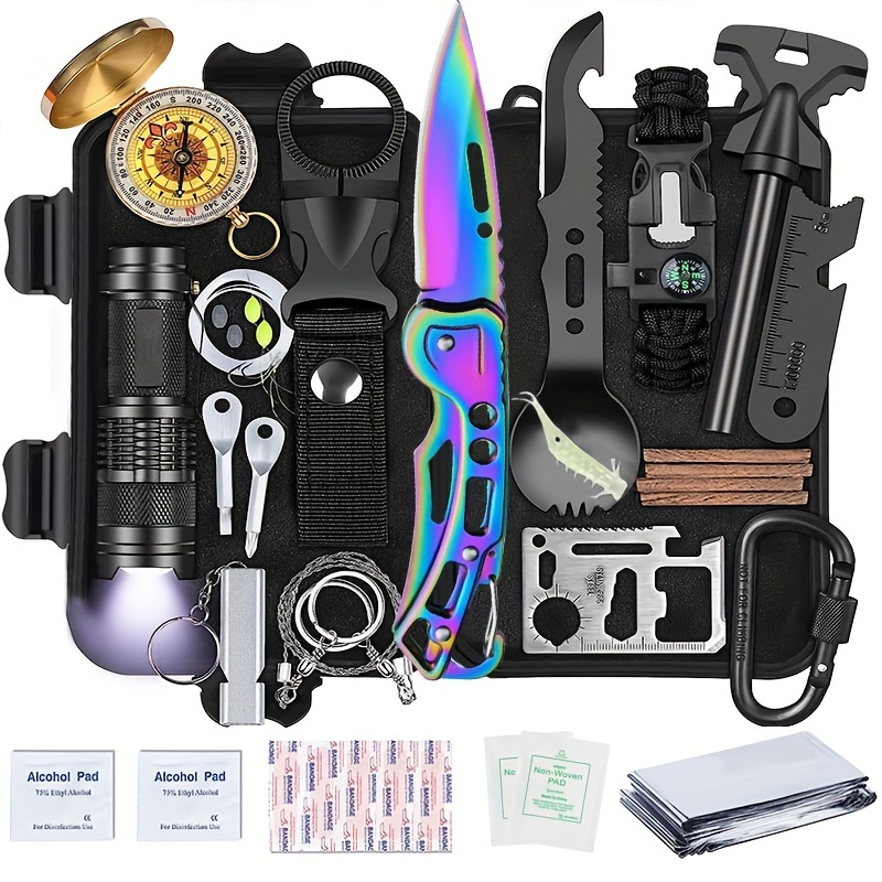 Gifts for Men Dad Husband Teenage Boy, Survival Kit 28 in 1, Survival Gear  Tool Emergency Tactical Equipment Supplies Kits for Families Outdoors  Camping Hiking Adventures (Black)