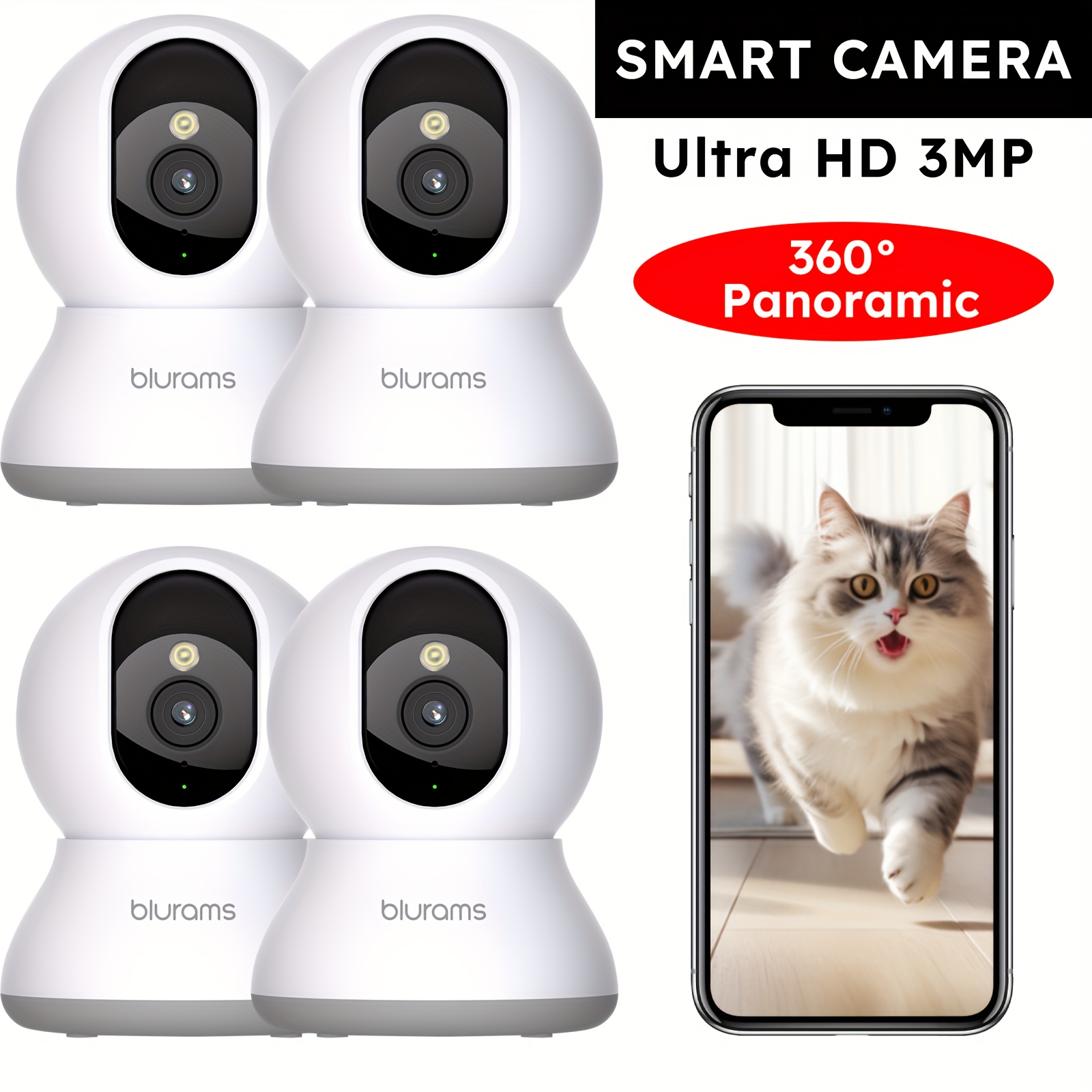 

4pcs-blurams 2.4ghz , 2k 360° Pet For , Phone App, 2-way , Ir , , & Assistant