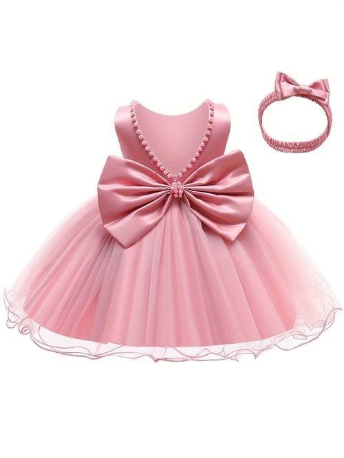 baby girls ruffle lace backless with headwear bowknot princess dresses pageant party wedding christening gown