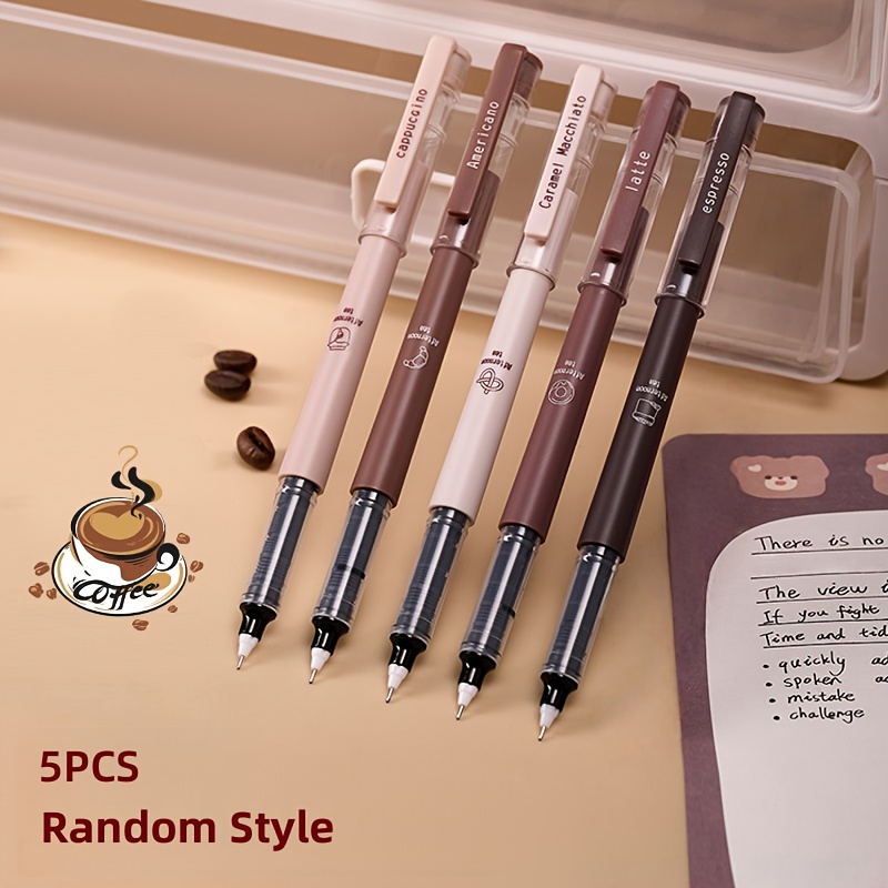 5pcs Coffee-themed Quick-drying Gel Pens, Black Ink Gel Pens, Smudge-free Tip, Suitable For Note-taking, Drawing, School, And Office Use, Back-to-school Essential, Christmas - Pen And Pattern Random