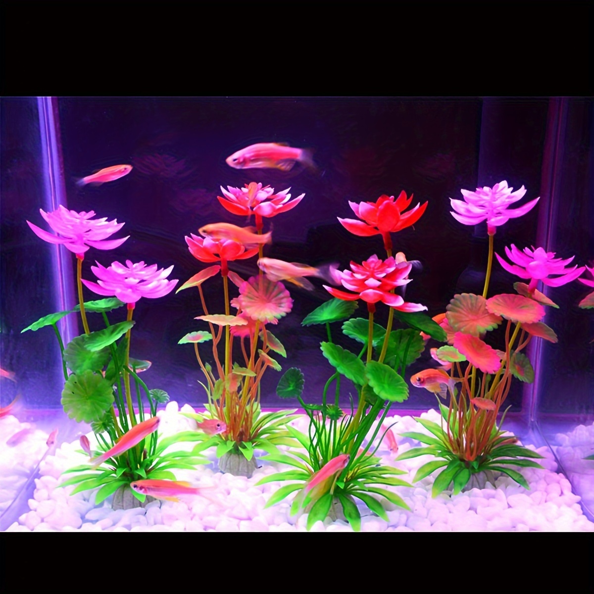 

4 Pack Mixed Artificial Lotus Flowers With Ceramic Base For Aquarium Decoration, Premium Pvc Fake Aquatic Plants, Fish Tank Ornament Accessories