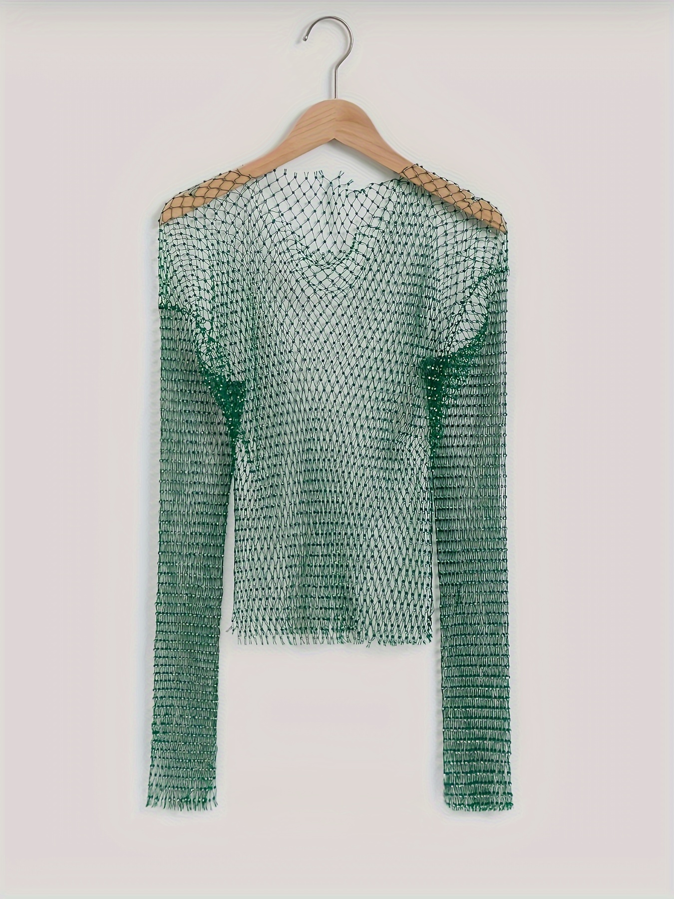 Zando Pearl Top for Women Rhinestone Mesh See Through Tops