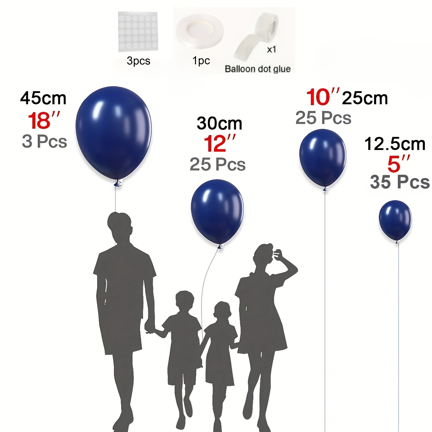 Image of 88pcs Pearl Navy Blue Balloons, Different Sizes 45.72cm 30.48cm 25.4cm 12.7cm For Birthday Decoration