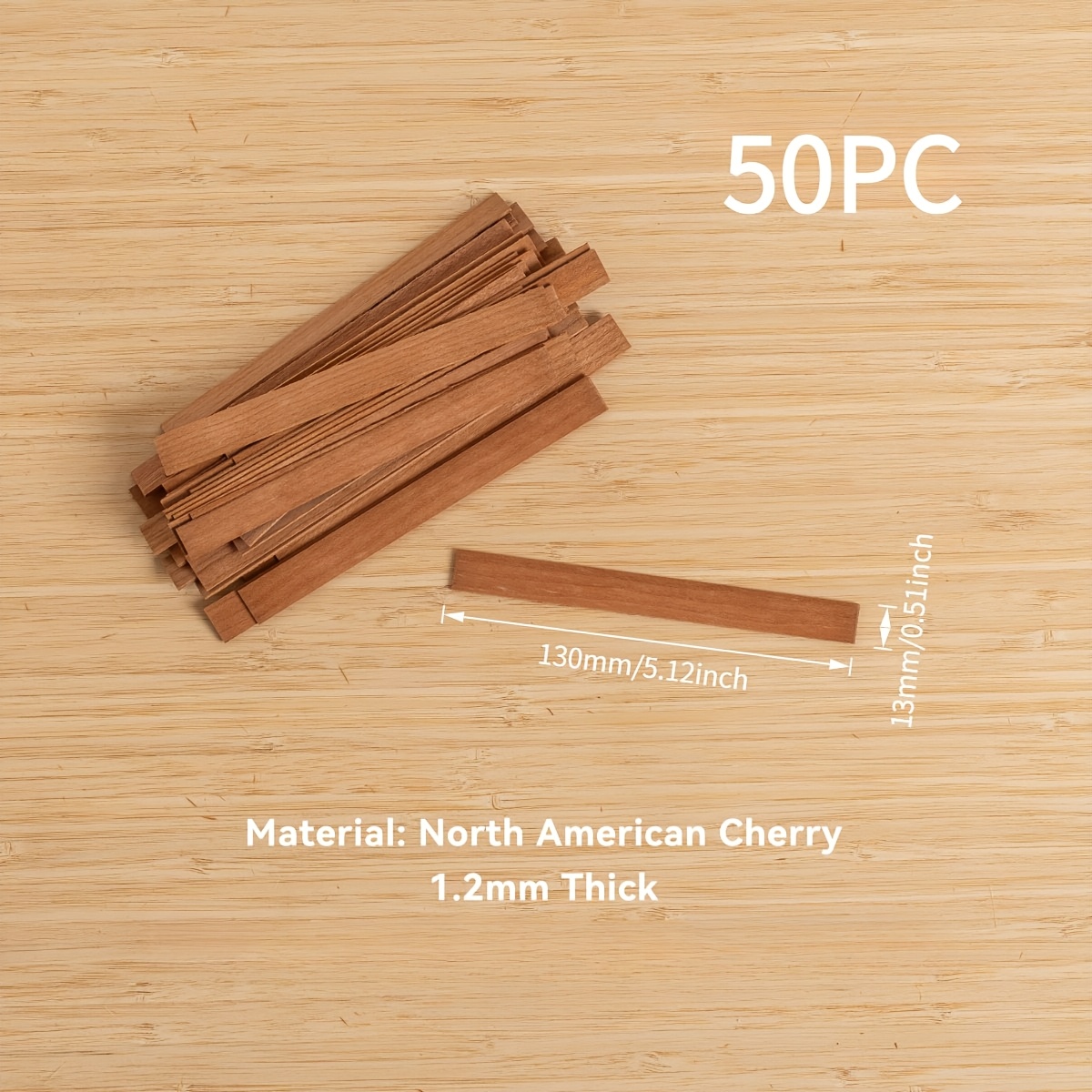 Image of 50pcs Natural Solid Wood Slices - Cherry Wood 1.2mm Thick Slices Suitable For Diy, Furniture Making, Wood Veneer Sheets, Crafts & Woodworking Projects - Wood Material