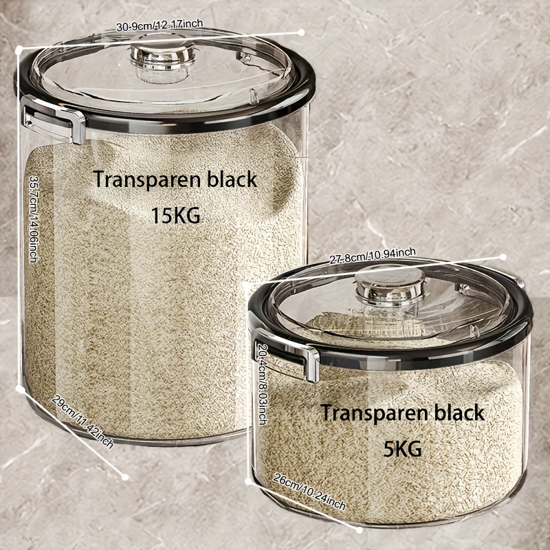 airtight food storage container 3 sizes 15kg 10kg 5kg transparent rice bucket with locking lid moisture proof anti insect for kitchen pantry organization it can   be used as a pet food storage box Product details 2