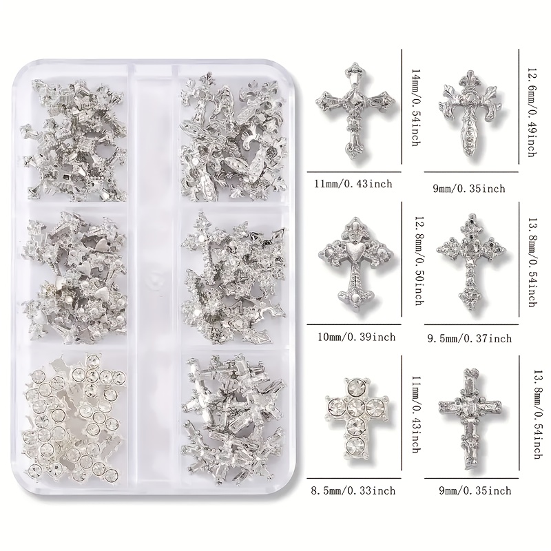 Image of 60pcs Golden And Silvery Retro Punk Style 6-grid Jewelry Set With European And Nail Art Decoration, Alloy Nail Charms