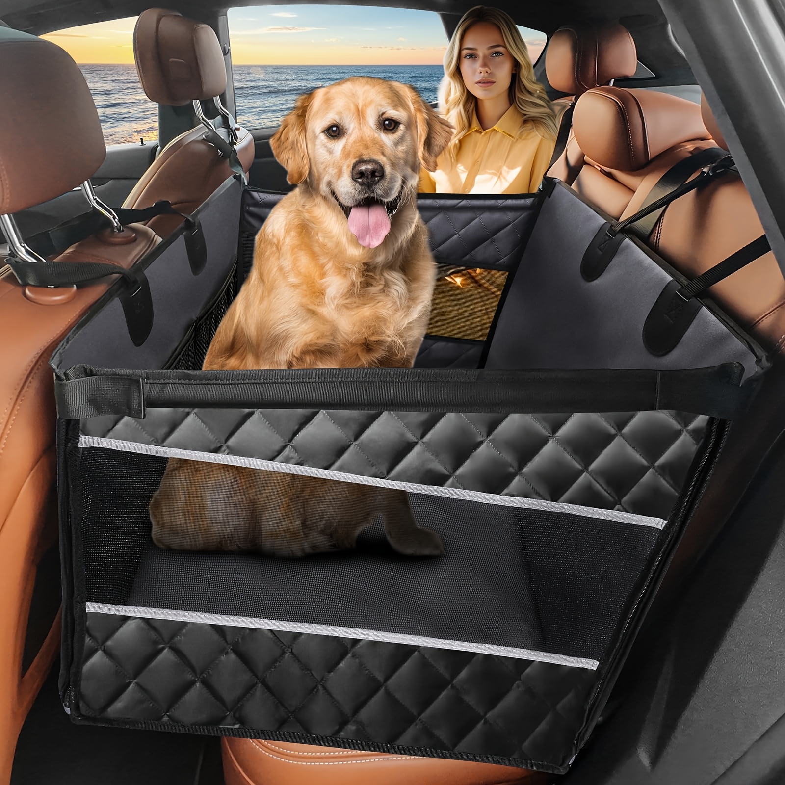 [Luxury Dog Car Seat] Waterproof, Spacious Luxury Dog Car Seat Extender | Comfortable Hammock with Storage Bag, Suitable for Medium to Large Dogs | Durable Pet Travel Cover, Easy to Install, Machine Washable
