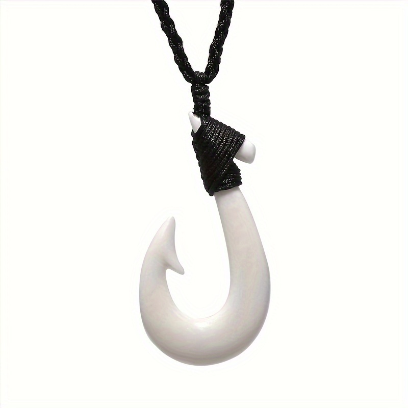 Image of Gx002 Handmade Men's Jewelry Primitive New Zealand Maori Pendant Yak Bone Fish Hook Choker Womens Necklace For Surfing