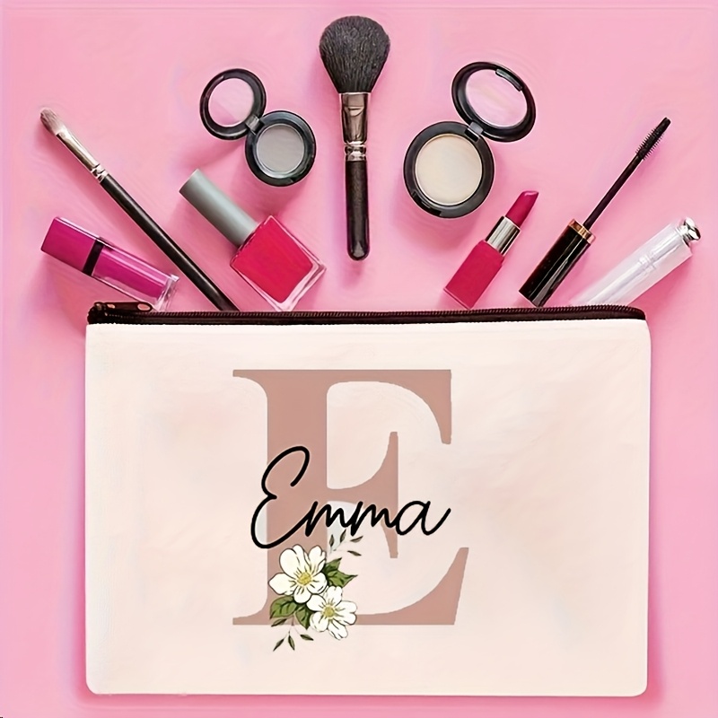 TEMU Neceser de cosméticos con diseño de flores y / personalizado, bolsa de de viaje, de almacenamiento con cremallera para regalo de , neceser ,