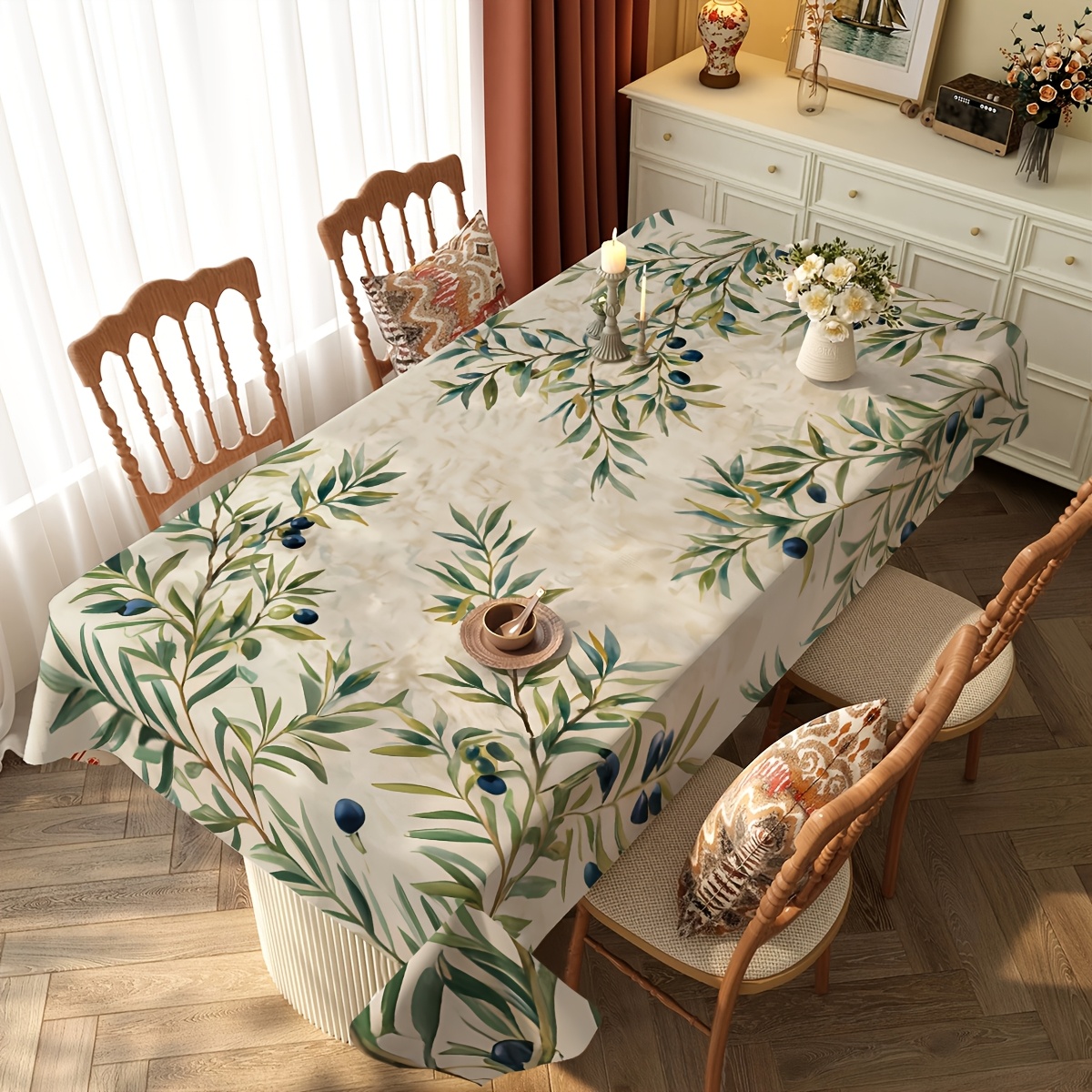 TEMU 1pc Pattern Tablecloth, Vintage Pastoral Style With Green And Brown Color Scheme, Natural And Elegant, Stylish And Elegant Furniture Decor
