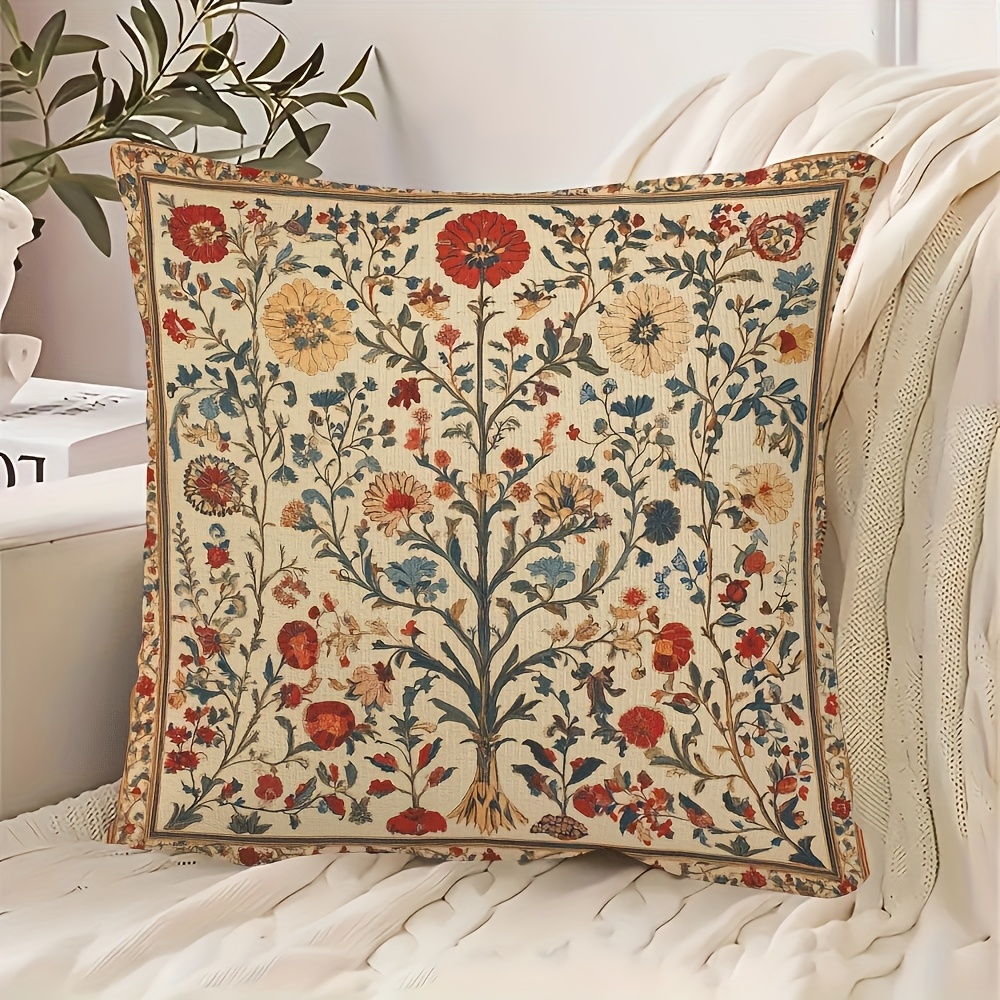 TEMU 1pc Of 16th-century Persian Printed Cushion Cover, 18x18 Inches, Short Pile, Machine Washable, Zippered Polyester Cushion Cover, Suitable For