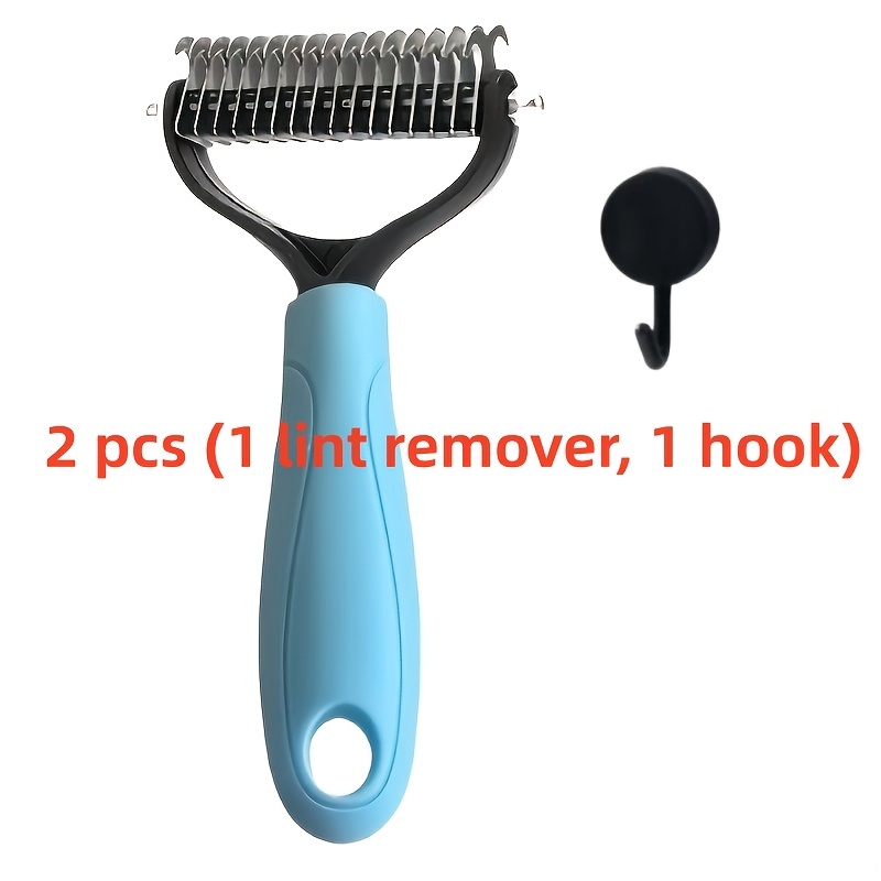 TEMU Lot de 2 : 1 outil de démêlage bleu + 1 crochet. Peigne démêlant pour animaux de compagnie en acier inoxydable, outil de démêlage à peigne à