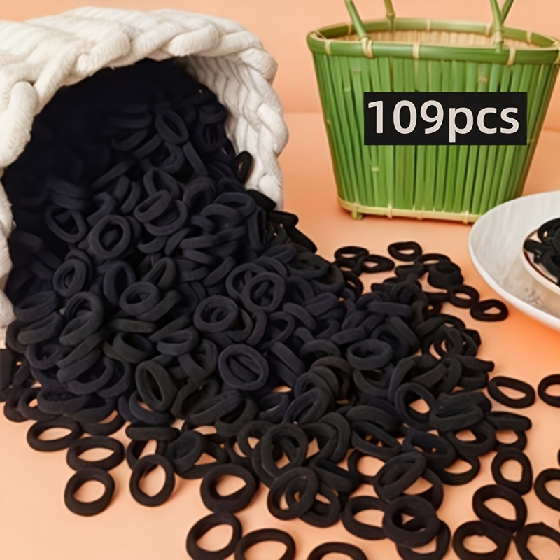 TEMU 109 elásticas básicas negras para el cabello, de goma elásticas para de mujer, uso diario, esenciales para el cabello en verano, playa y